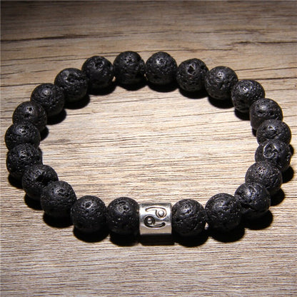 Men 12 constellations Zodiac Natural Volcanic Lava Stone beads Diffuser Charm Bracelet Man Woman Jewelry black lava bracelets