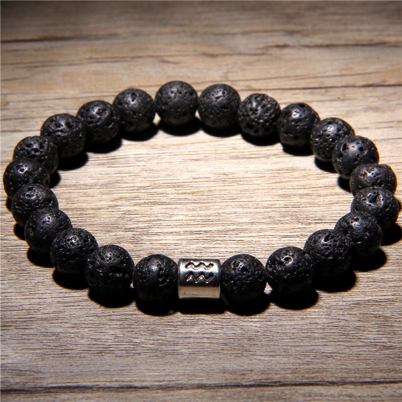 Men 12 constellations Zodiac Natural Volcanic Lava Stone beads Diffuser Charm Bracelet Man Woman Jewelry black lava bracelets