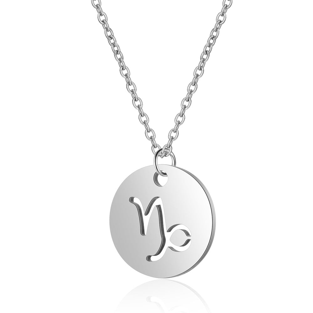 Fashion Zodiac Choker Necklace 316L Stainless Steel Women Constellations Silver Color Never Fade Hollow-out 12 Signs Gifts