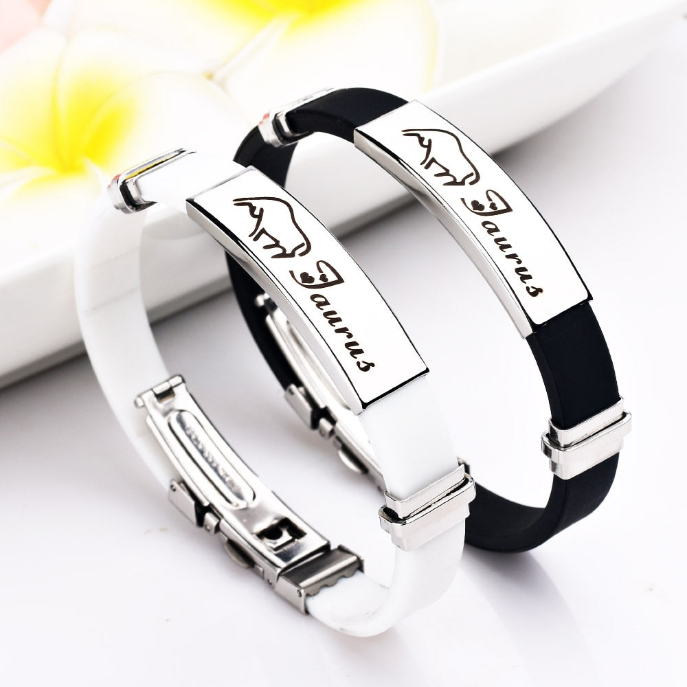 12 Constellations Signs Stainless Steel Bracelets Women Rubber Charm 12 Zodiac Casual Personality Cuff Bracelets for Women