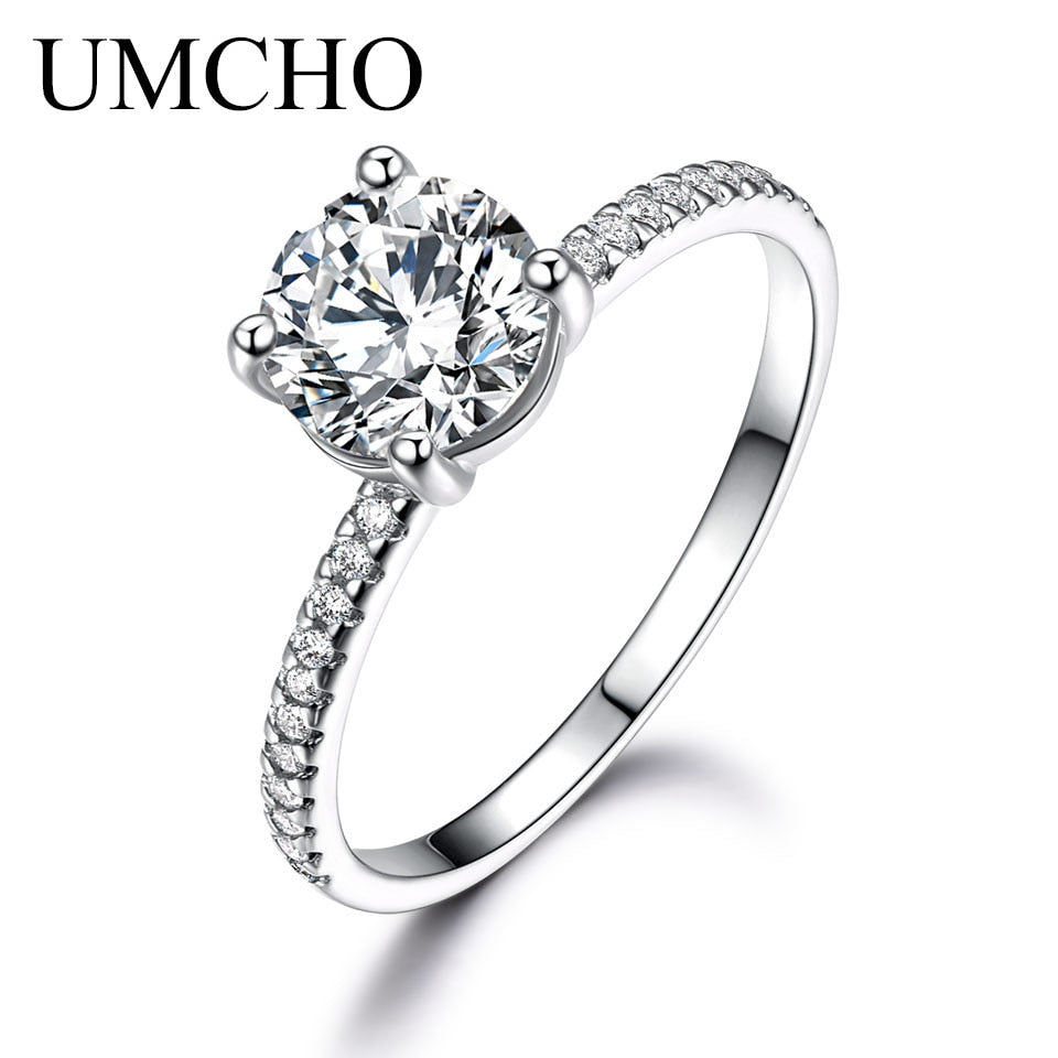 UMCHO  Created Sky Blue Topaz Gemstone 925 Sterling Silver Rings for Women Wedding Bands Engagement Gift Fine Jewelry Party Gift