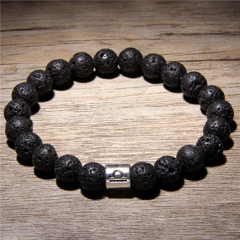 Men 12 constellations Zodiac Natural Volcanic Lava Stone beads Diffuser Charm Bracelet Man Woman Jewelry black lava bracelets