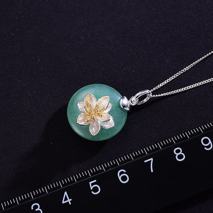 Lotus Fun Real 925 Sterling Silver Natural Aventurine Green Gemstone Fine Jewelry Lotus Whispers Pendant for Women without Chain