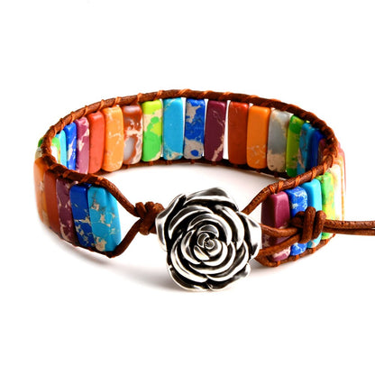 7 MultiColor Chakra Natural Stone Bracelet Bohemia Handmade Tube Beads Genuine Leather Wrap Bracelet Yoga Bracelets For Woman