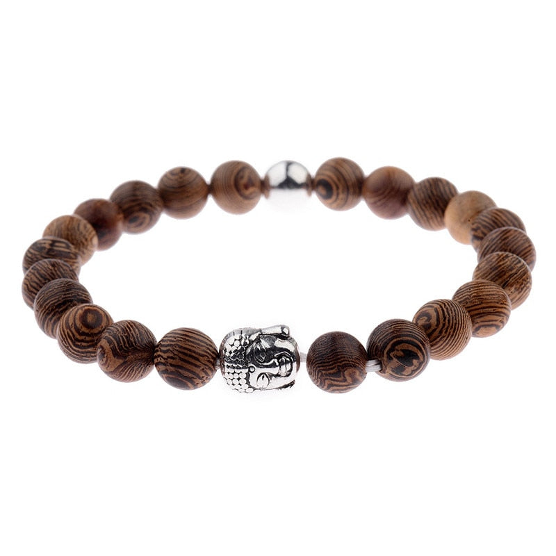 8mm New Natural Wood Beads Bracelets Men Black Ethinc Meditation White Bracelet Women Prayer Jewelry Yoga Bracelet Homme