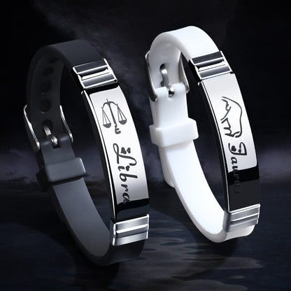 12 Zodiac Sign Bracelet for Men Women Stainless Steel Clasps Zodiac Silicone Bracelet Men Women Couple Bracelets