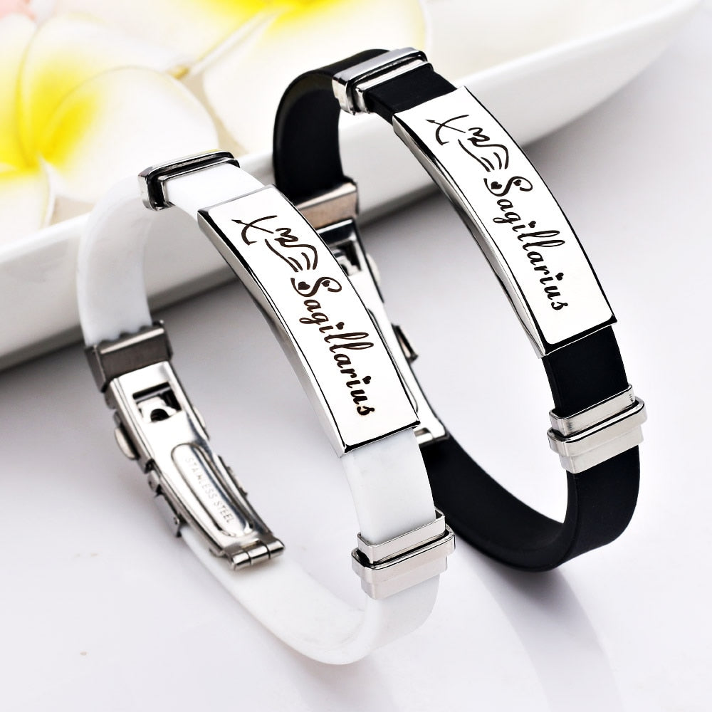 12 Constellations Signs Stainless Steel Bracelets Women Rubber Charm 12 Zodiac Casual Personality Cuff Bracelets for Women