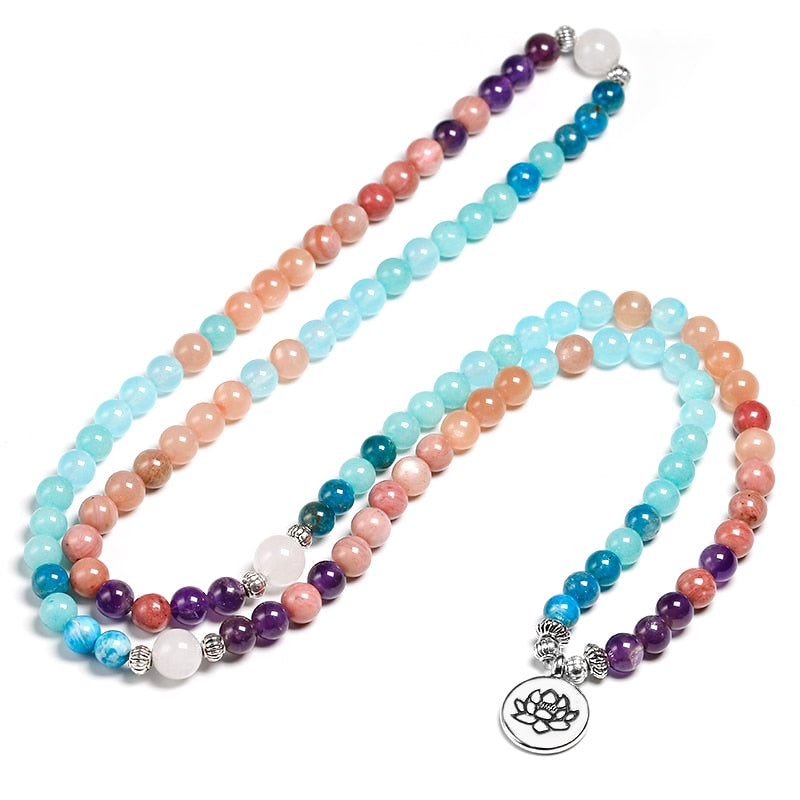 Apatite With Rhodochrosite Natural Stone Meditation Mala 108 Beads Handmade Yoga Bracelet Women Men Charm Jewelry