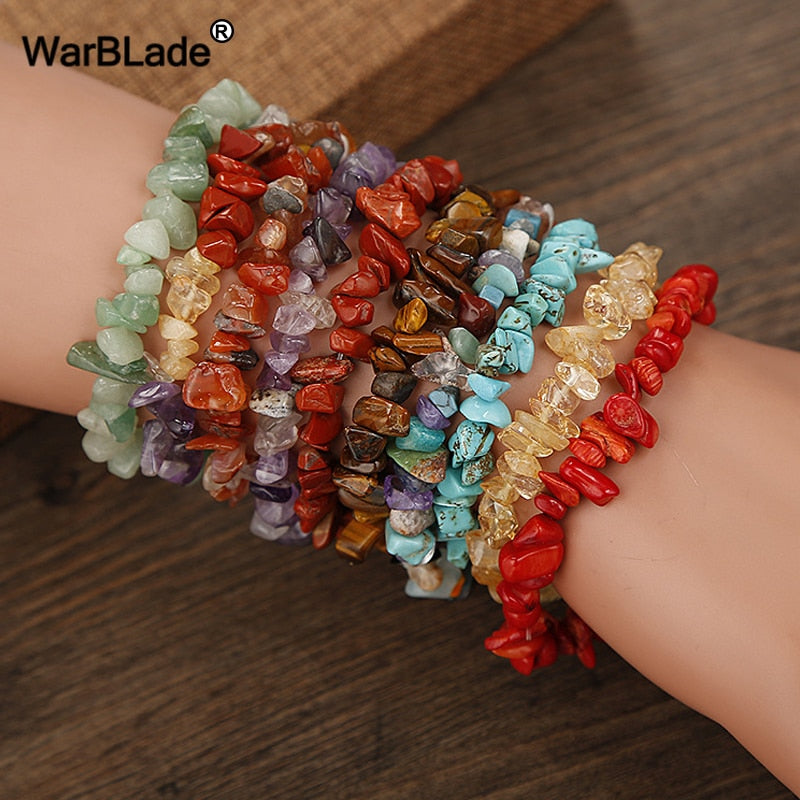 Natural Stone Bracelets for Women Strand Chips Nugget Clear Quartz Power Stone Opal Moonstone Beads Charkra Bracelet Wristband