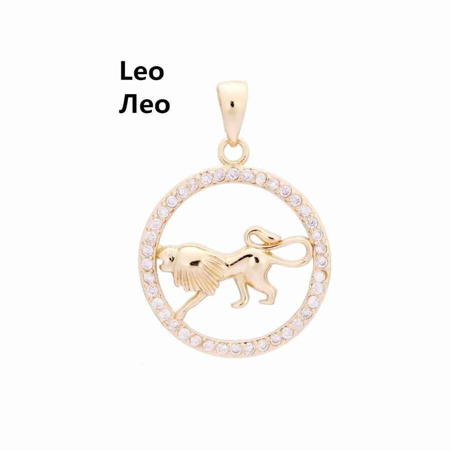 585 Rose Gold Color Women Men Round Cubic Zircon 12 Zodiac Pendants Constellation Jewelry