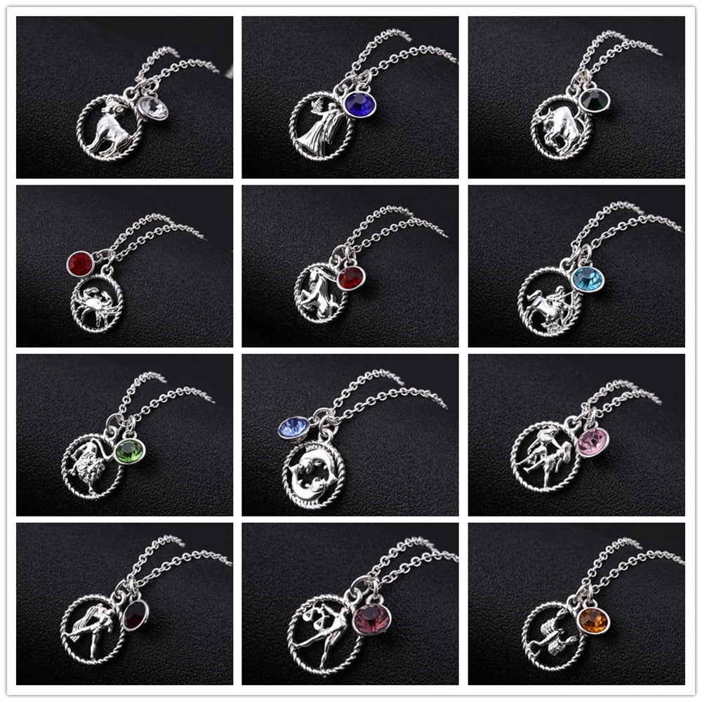 Skyrim Twelve Constellations Charm Necklace For Women Girl Zodiac Signs Jewelry Astrology Chokers Necklace Cancer Virgo Pisces