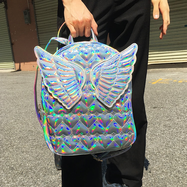 Dazzling Fashion Heart Embossed Wings Decorated Girl&#39;s Mini Backpack Shoulder Bag Travel Bag School Bags For Teenage Girl Bolsa