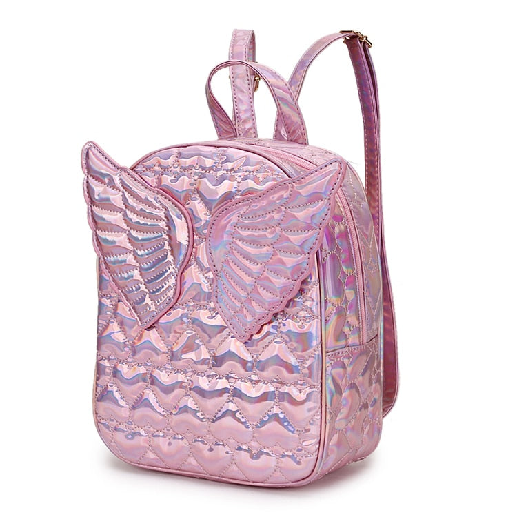 Dazzling Fashion Heart Embossed Wings Decorated Girl&#39;s Mini Backpack Shoulder Bag Travel Bag School Bags For Teenage Girl Bolsa