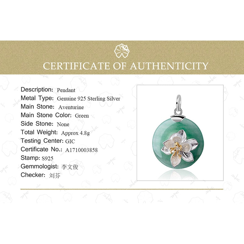 Lotus Fun Real 925 Sterling Silver Natural Aventurine Green Gemstone Fine Jewelry Lotus Whispers Pendant for Women without Chain