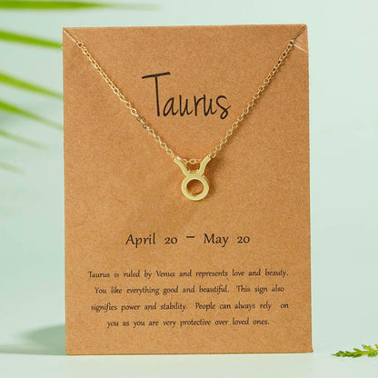 Female Elegant Star Zodiac Sign 12 Constellation Necklaces Pendant Gold Color Chain Choker Necklaces for Women Jewelry Cardboard