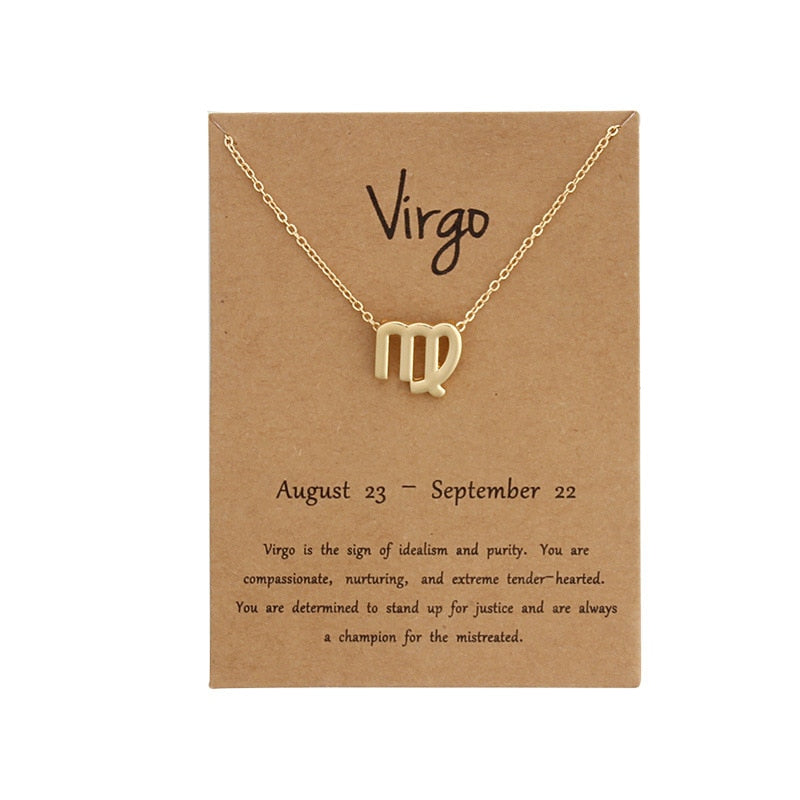 12 Zodiac Sign Necklaces With Cardboard Constellations Pendant Gold Color Chains Choker For Women Birthday Fashion Jewelry