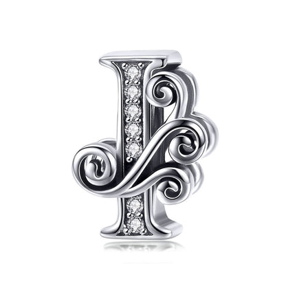 BAMOER 925 Sterling Silver Letter Vintage A to Z 26 Letter Charms Openwork CZ Alphabet Beads Fit Charm Bracelet BSC030