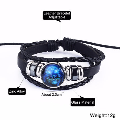 2PCS/Sets 12 Constellations Stainless Steel Leather Bracelet Charm 12 Zodiac Titanium Steel Bracelets Bangles Cuff Bracelet