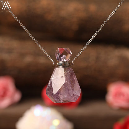 Natural Purple Agates Smoky Color Quartz Rainbow Fluorite Stone Gold Perfume Bottle Pendant For Necklace Making Women Jewelry