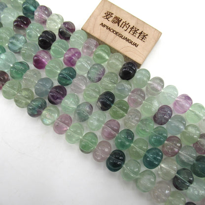 APDGG Natural Multi color Purple Green Fluorite Smooth Pumpkin Loose Beads 16" Strand Jewelry Making DIY