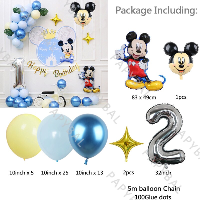 1Set Mickey Mouse Party Balloons Set Arch Garland Kit For Birthday Wedding Decoration Supplies Kids Gifts Baby Shower Globos