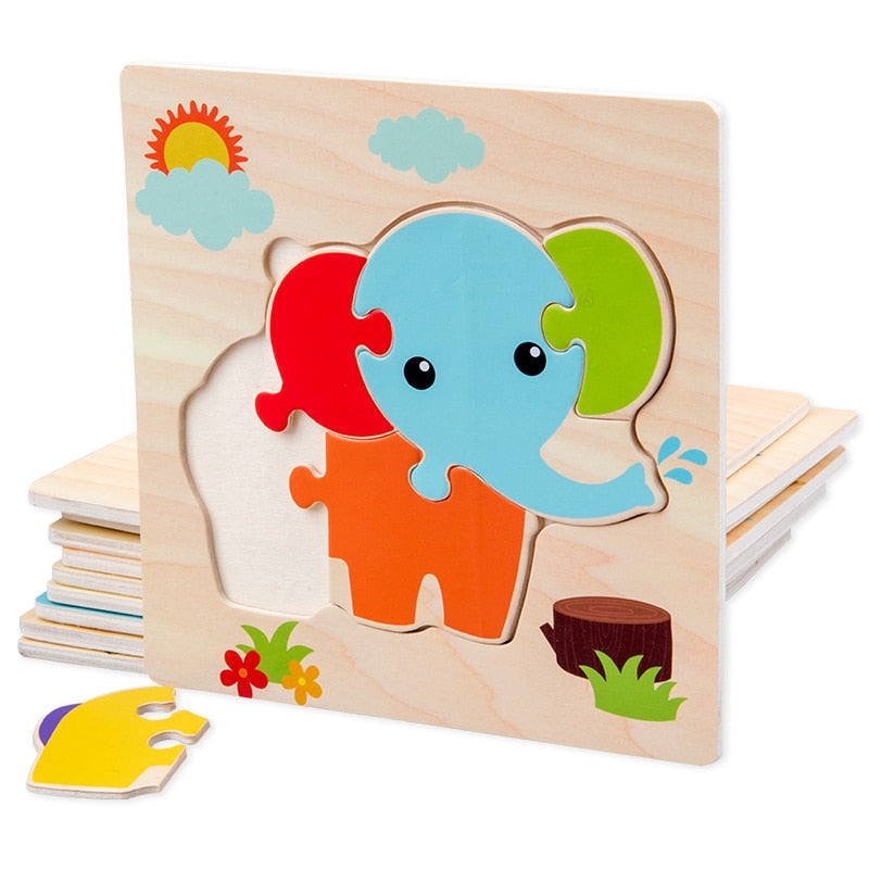 Baby Wooden Toys 3D Puzzle Cartoon Animal Intelligence  Jigsaw Puzzle Shape Matching Montessori Toys For Children Gifts