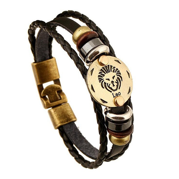 12 Constellations Bracelet 2018 New Fashion Jewelry Leather Bracelet Men Casual Personality Zodiac Signs Punk Men Bracelet C002