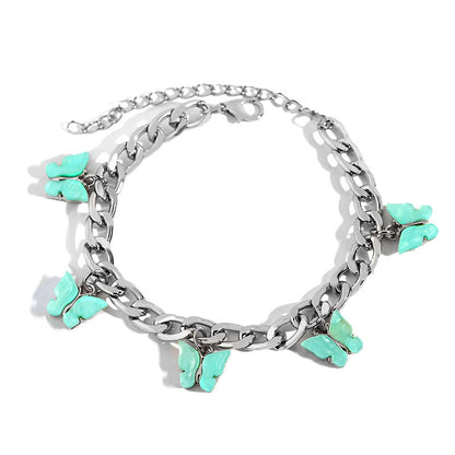 BYNOUCK Trendy Multicolor Butterfly Pendant Bracelets Girls Punk Metal Wide women&#39;s bracelet on hand 2020 Statement jewellery