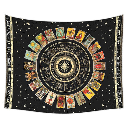 Mandala Tarot Card Tapestry Wheel of the Zodiac Astrology Chart &amp; the Major Arcana Tarot Sun and Moon Wall Hanging Home Decor