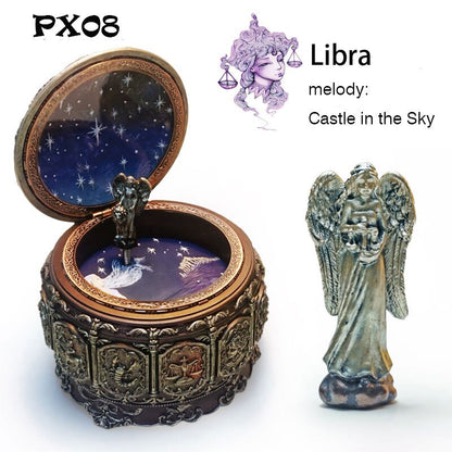 Retro Zodiac 12 Signs Music Box Manual Arts 12 Constellation Musical Boxes with Led Flash Lights Valentine&#39;s Day Birthday Gift