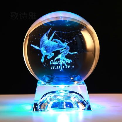 Clear 3D Zodiac Sign Star Crystal Ball Laser Engraved Glass Sphere Home Decor Birthday Gift Ornament