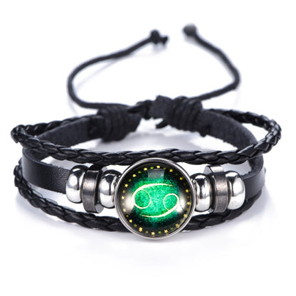 DropShipping Gemini Cancer Leo Virgo Libra Scorpio 12 Constellation Black punk Leather Bracelet Zodiac Bracelet for Men Women