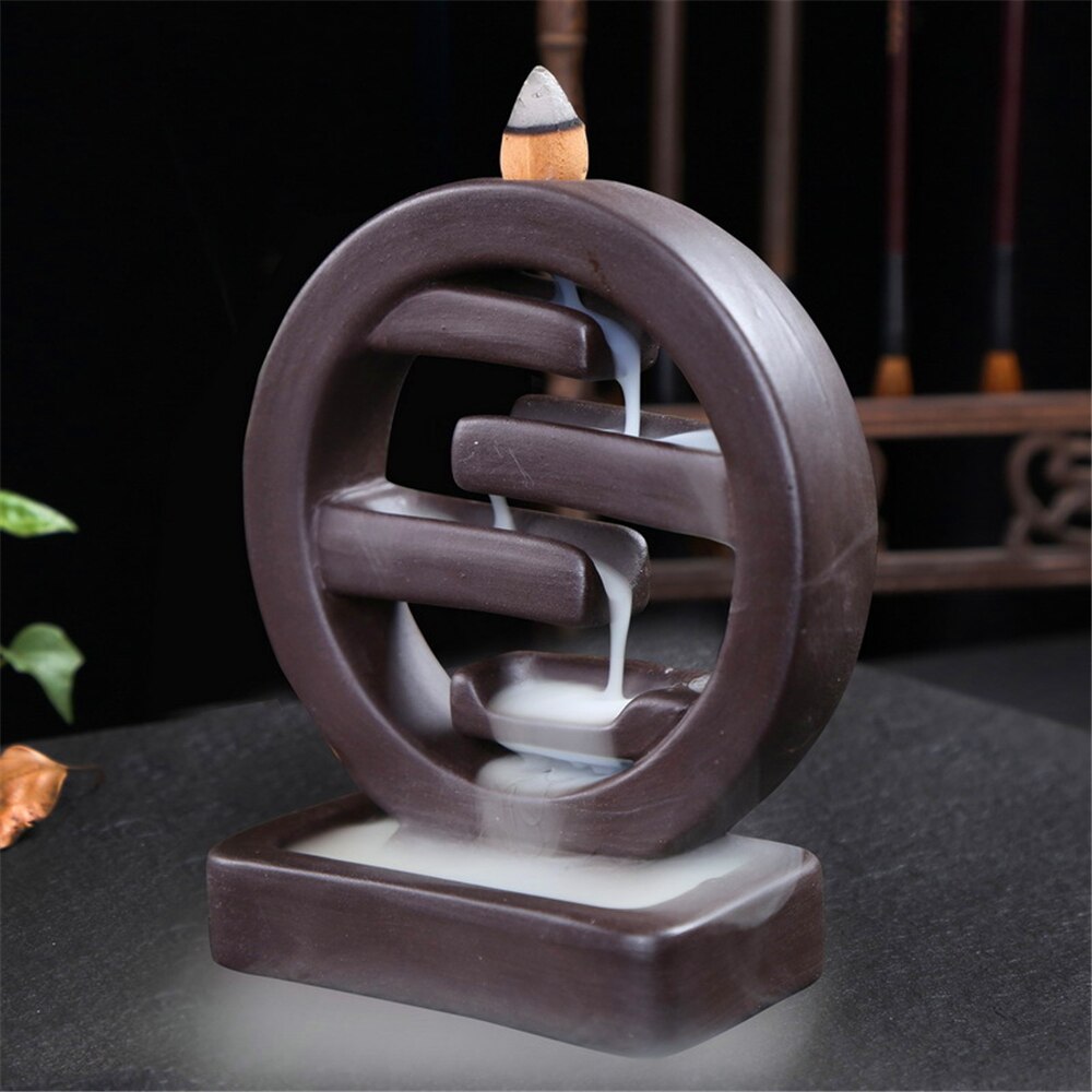 Backflow Incense Burner with 20pcs Incense Cones Various Styles Indoor Sandalwood Aloes Ornaments Home Office Decoration