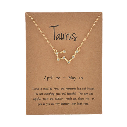 Female Elegant Star Zodiac Sign 12 Constellation Necklaces Pendant Gold Color Chain Choker Necklaces for Women Jewelry Cardboard