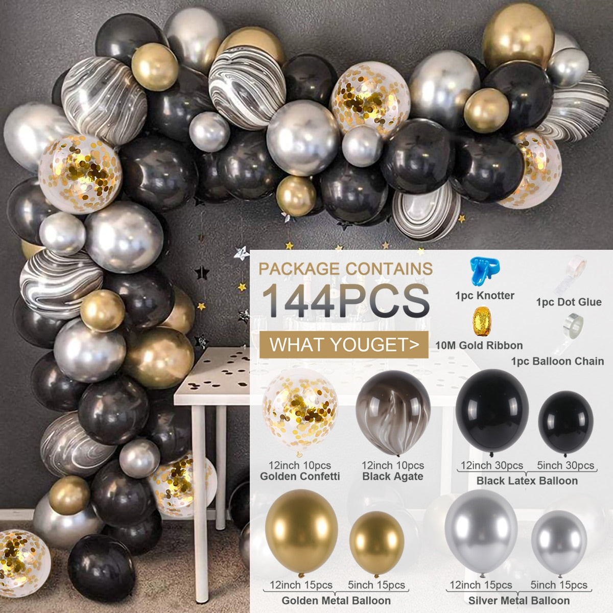 Black Gold Balloon Garland Arch Kit Confetti Latex Balloon Happy 30 40 50 Year Old Birthday Party Decoration 30th Anniversary