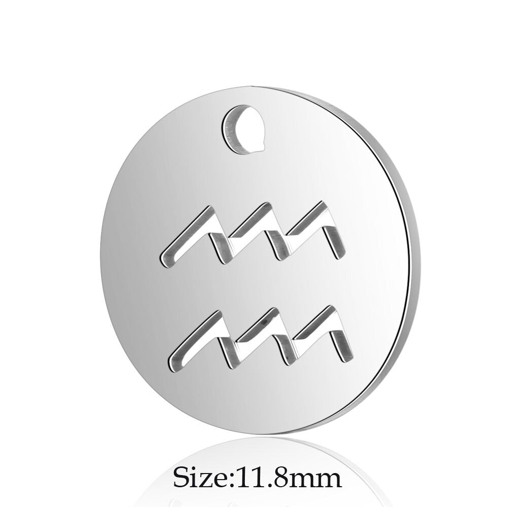 10pcs/lot Stainless Steel Laser Cutting 12 Zodiac Sign Charms Horoscope Icon DIY Metal Pendant for Jewelry Making