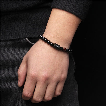 12 Constellation Zodiac Signs Beads Couples Bracelet Natural Black Onyx Stone Elastic Charm Bracelet for Women Men Birthday Gift