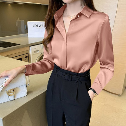 Silk Women's Shirt Long Sleeve Fashion Woman Blouses 2022 Satin Top Female Shirts and Blouse Basic Ladies Tops OL Women Clothing