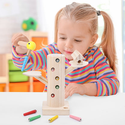 Montessori Educational Toy Wooden Woodpecker Catch The Worms Game for Toddlers Girls And Boys Magnetic Wooden Toy Gifts