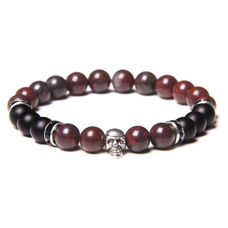 Skull Bracelets For Men Women Natural Stone Tiger Eye Bracelet Malachite Labradorite 8MM Beads Stretch Bangles Punk Jewelry