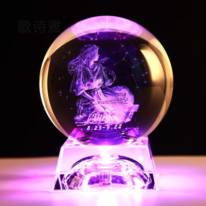 Clear 3D Zodiac Sign Star Crystal Ball Laser Engraved Glass Sphere Home Decor Birthday Gift Ornament