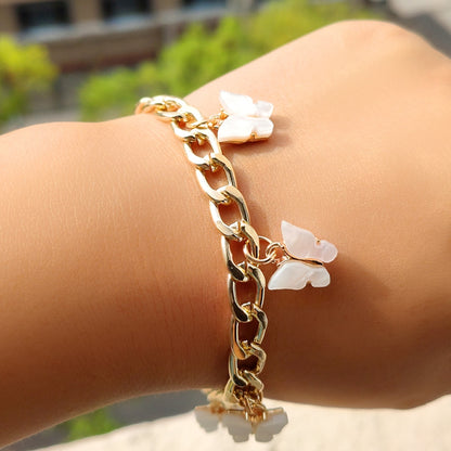 BYNOUCK Trendy Multicolor Butterfly Pendant Bracelets Girls Punk Metal Wide women&#39;s bracelet on hand 2020 Statement jewellery