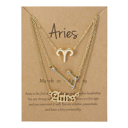 3Pcs/set 12 Zodiac Sign Necklace For Women 12 Constellation Pendant Chain Choker Birthday Jewelry With Cardboard Card