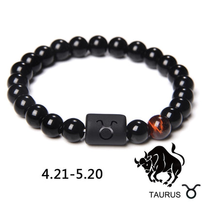 12 Zodiac Signs Couples Bracelet Natural Stone Beaded Charm Bracelet Best Friend Leo Virgo Libra Stretch Bracelet for Men Women