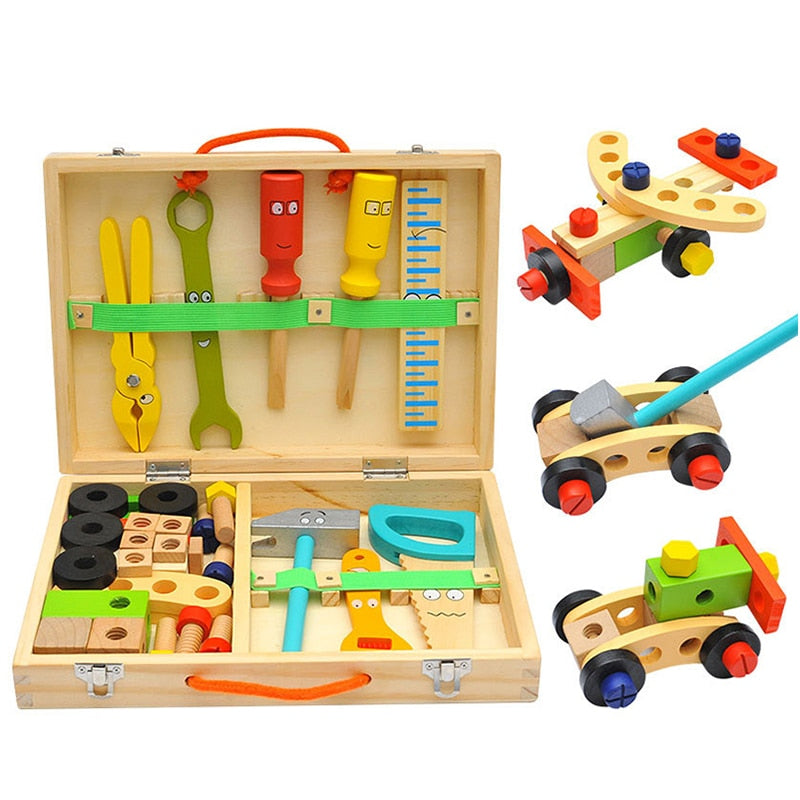 Wooden Assembling Chair Montessori Toys Baby Educational Wooden Blocks Toy Preschool Children Variety Nut Combination Chair Tool