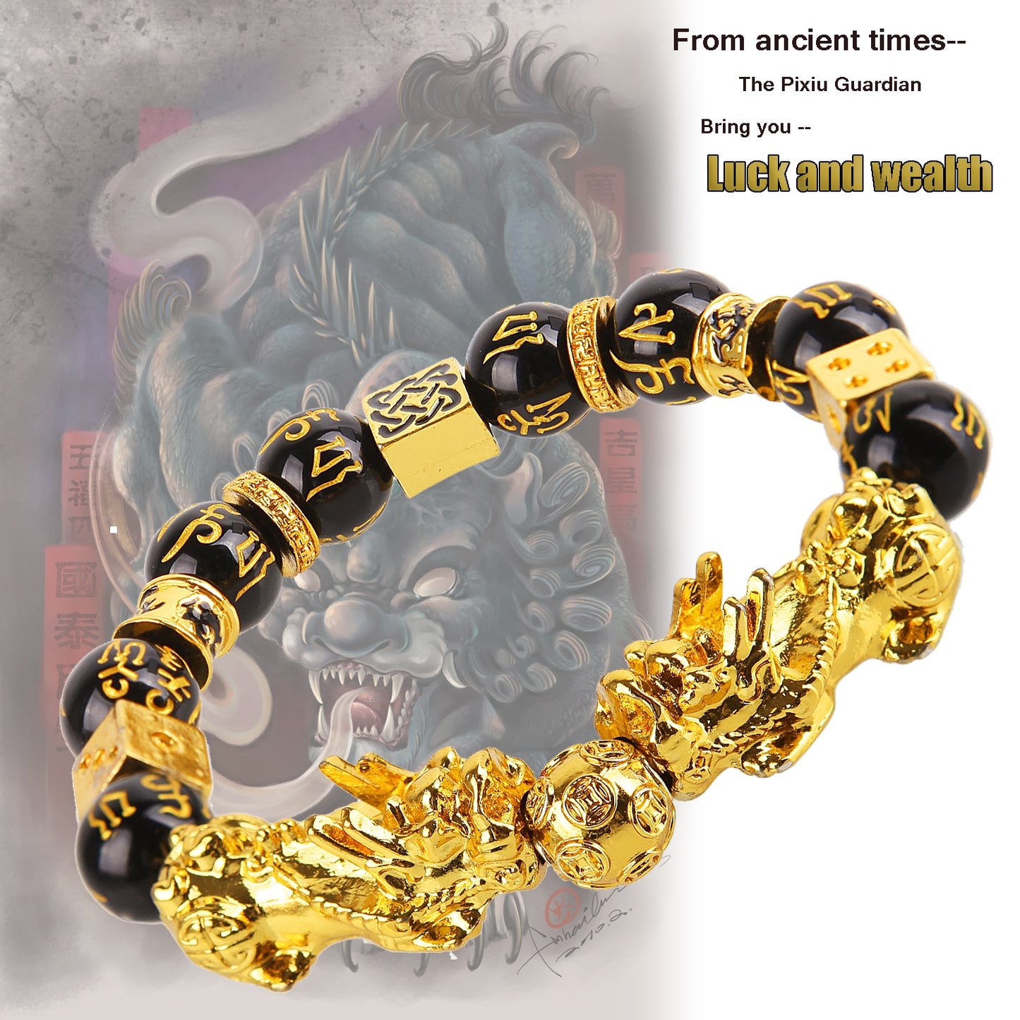 Pixiu Guardian Bracelet Bring Luck Wealth Beads Strand Bracelets Chinese Fengshui Wristband Unisex Lucky Wealthy Men Women