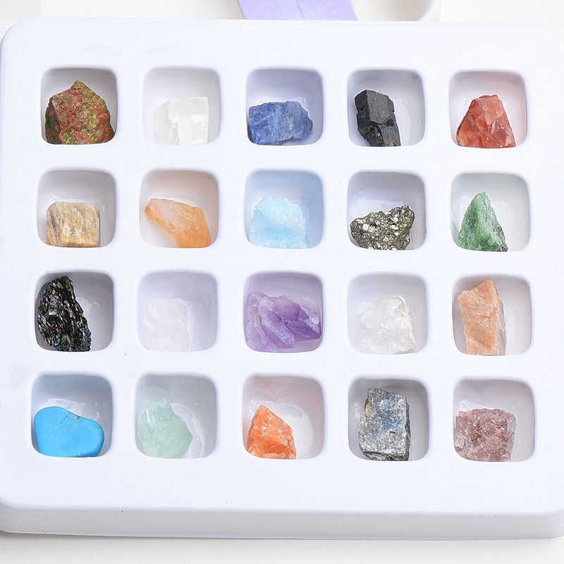 Natural Stone Fossil Box Raw Mineral Crystal Fluorite 20 Minerals Mixed Primitive  Rock Samples For Home Education Decoration