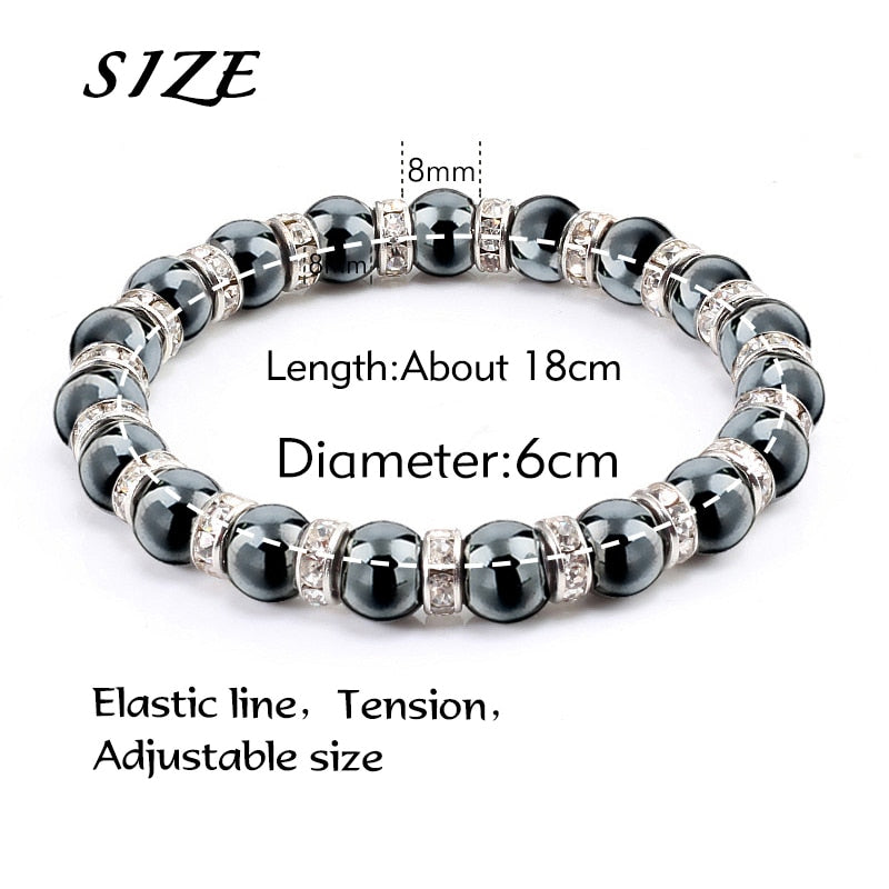 Natural Hematite Beads Bracelets Men No-Magnetic Health Protection Women Jewelry Charm Crystal Stone Stretch Bracelet &amp; Bangle