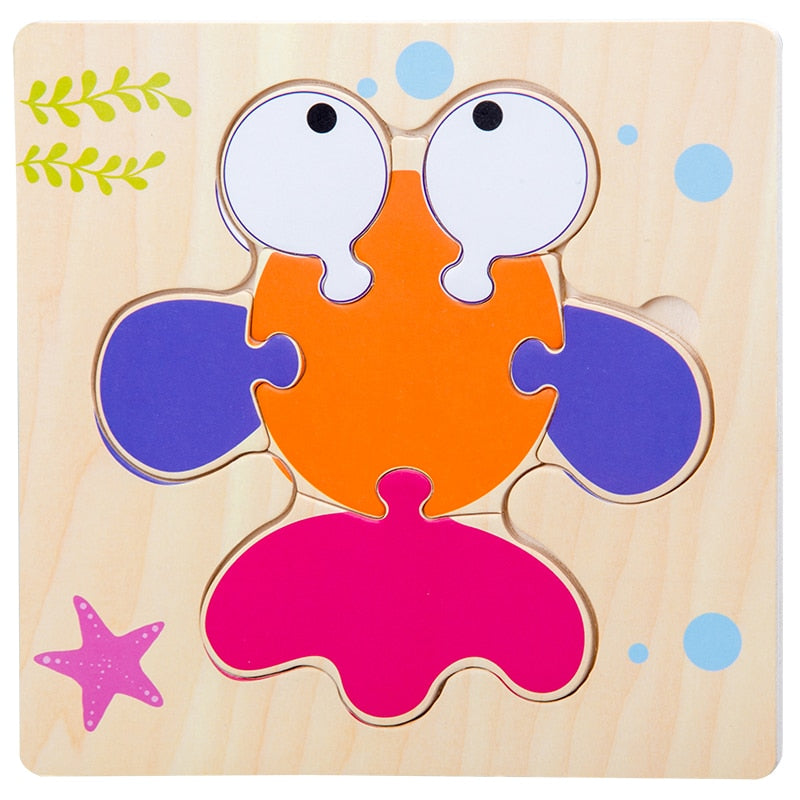 Baby Wooden Toys 3D Puzzle Cartoon Animal Intelligence  Jigsaw Puzzle Shape Matching Montessori Toys For Children Gifts