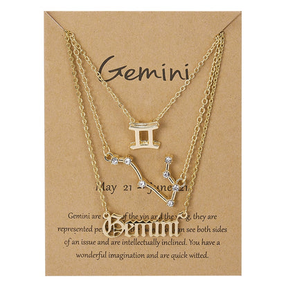 3Pcs/set 12 Zodiac Sign Necklace For Women 12 Constellation Pendant Chain Choker Birthday Jewelry With Cardboard Card